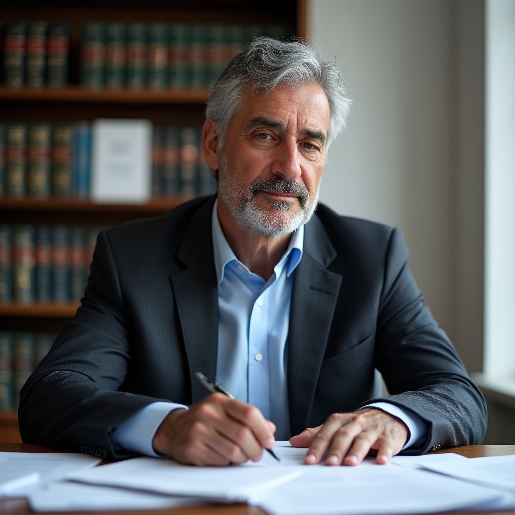 Abogado revisando documentos en despacho profesional en Madrid